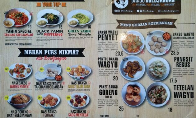 Bakso Boedjangan menu