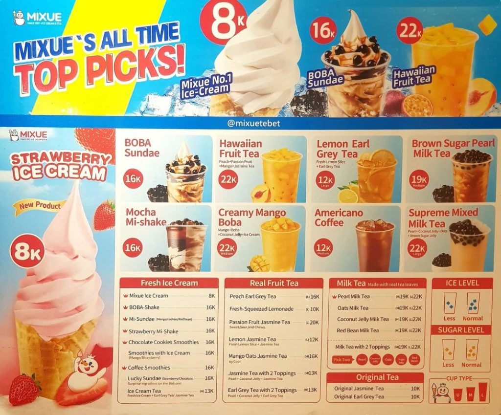 Menu MIXUE
