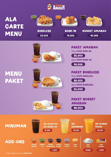 Ayam Amanah Menu lengkap
